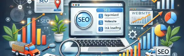 Ilustración detallada que muestra cómo el SEO puede aumentar las ventas empresariales. Incluye una página de resultados de búsqueda con un resultado destacado, gráficos de crecimiento, y elementos de optimización web y link building.